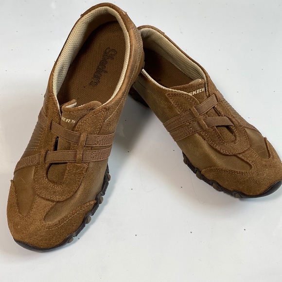 Skechers 46577 Bronze Brown Leather Elastic Strap Biker Sneakers Shoes Women's 6 - Picture 1 of 6